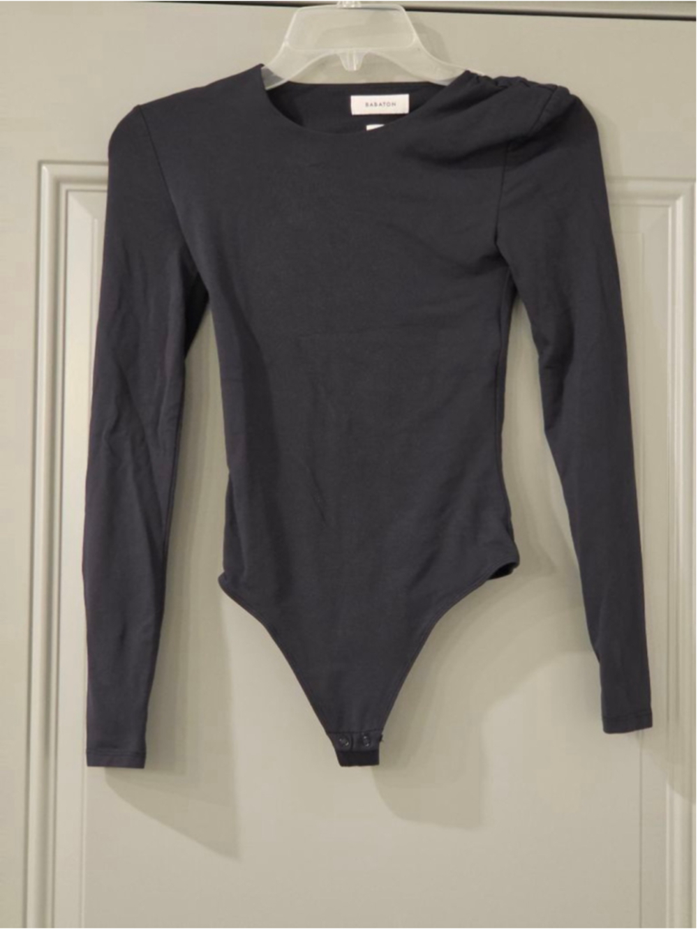 Babaton Navy Gray Long Sleeve Bodysuit XS